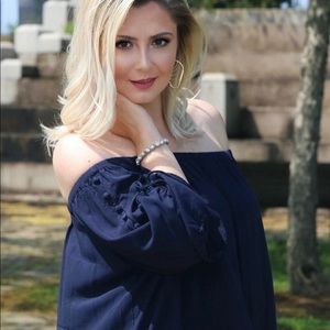 LOFT Navy Off The Shoulder Top
